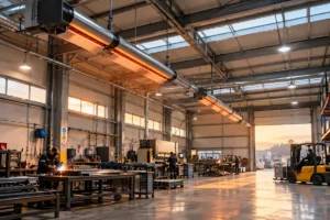 Fabrika içerisinde kullanılan borulu radyant ısıtıcı sistemi